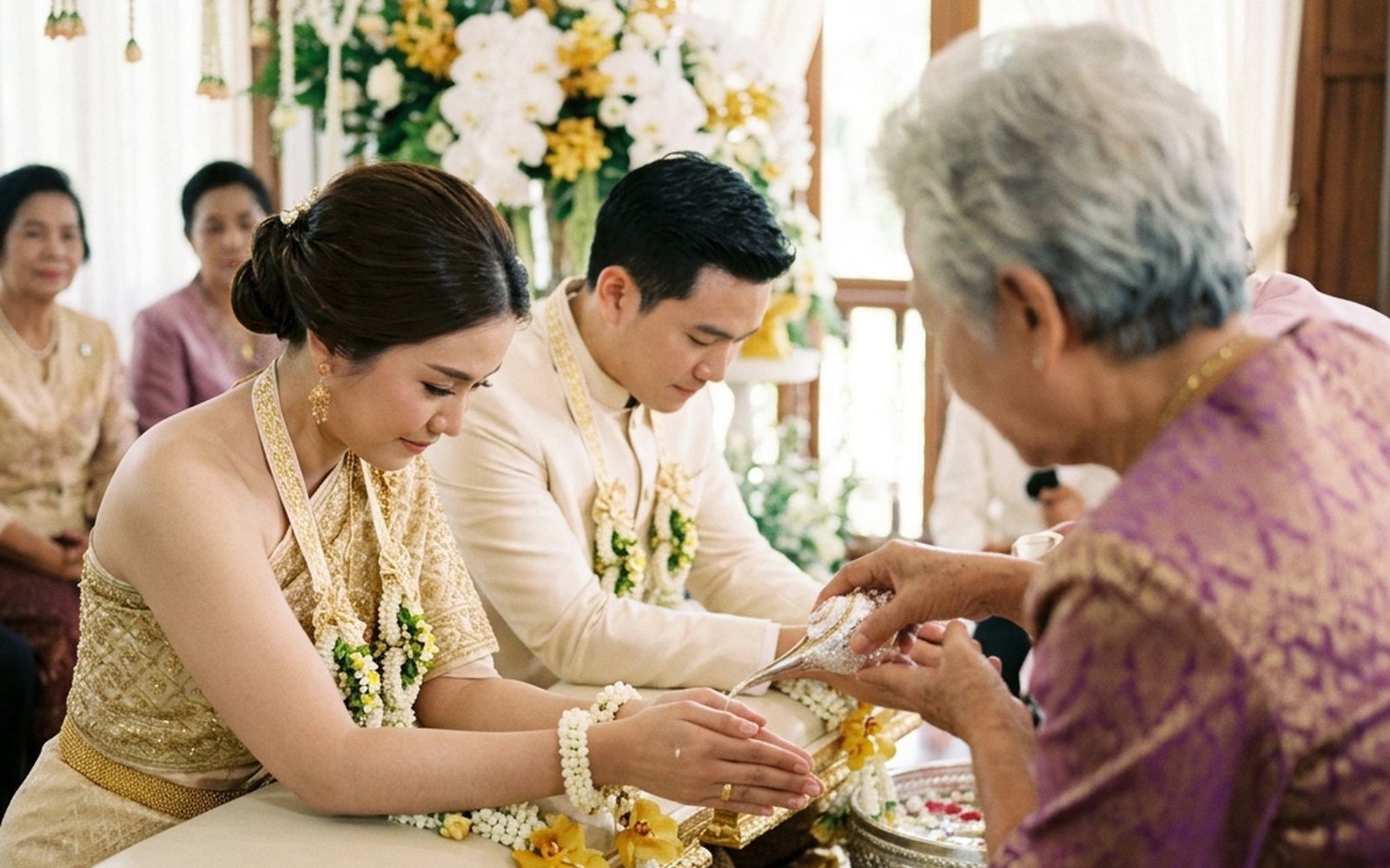 Traditional Thai wedding blessing ceremony in Phuket